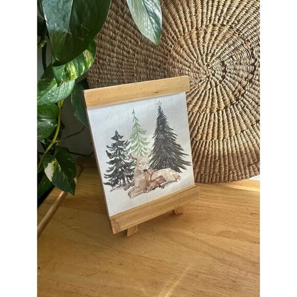 Christmas Tree Shops deer trees painting on easel - Picture 1 of 10